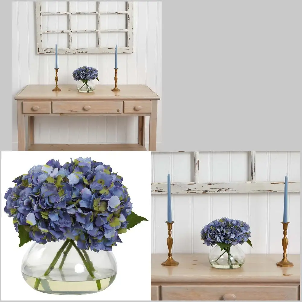 Charmingly Blooming Blue Hydrangea Artificial Flower Arrangement with Vase for Home Decor and Gifts.
Charmingly Blooming Blue Hydrangea Artificial Flower Arrangement with Vase for Home Decor and Gifts.