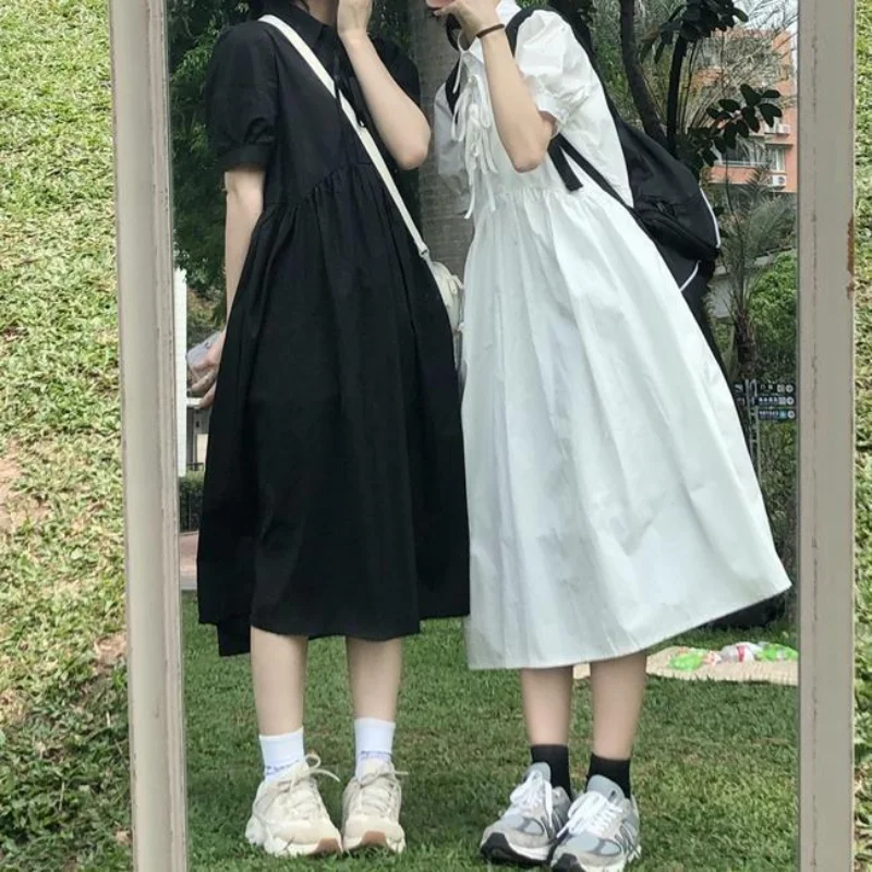 Deeptown Preppy Academic White Midi Shirt Dress Women Japanese Style Lace Up Folds High Waist Black Short Sleeve Tunic Dresses
Deeptown Preppy Academic White Midi Shirt Dress Women Japanese Style Lace Up Folds High Waist Black Short Sleeve Tunic Dresses