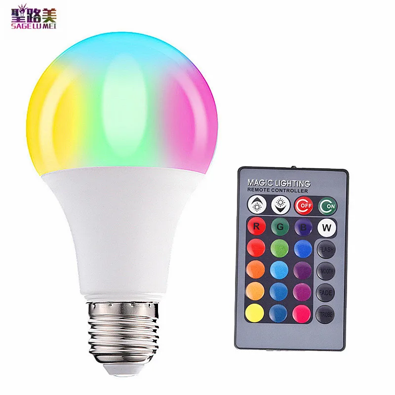 

220V LED RGBW Bulbs AC85V-265V Dimmable Color Changing Memory 7-color RGB White Lamp Light With Remote Control E27 3W 5W 10W 15W