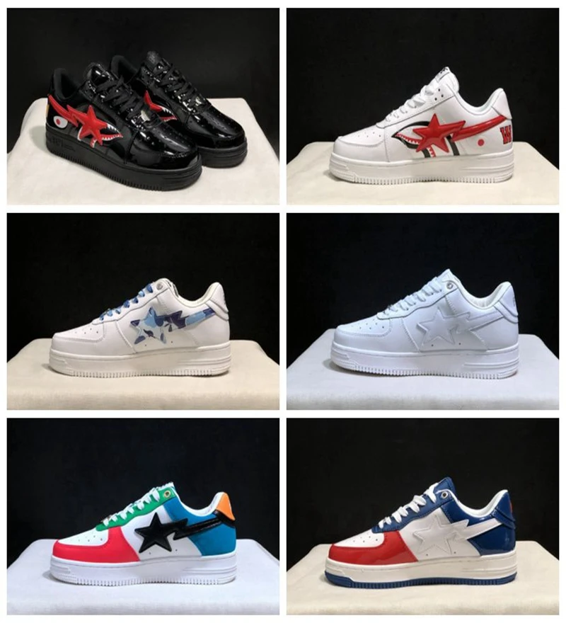 

2023 New BAPEGOOSE Casual Shoes Woman Fashion Patent Leather Bapesta Sneaker Black White Outdoor Trainers Plate-forme Sneakers