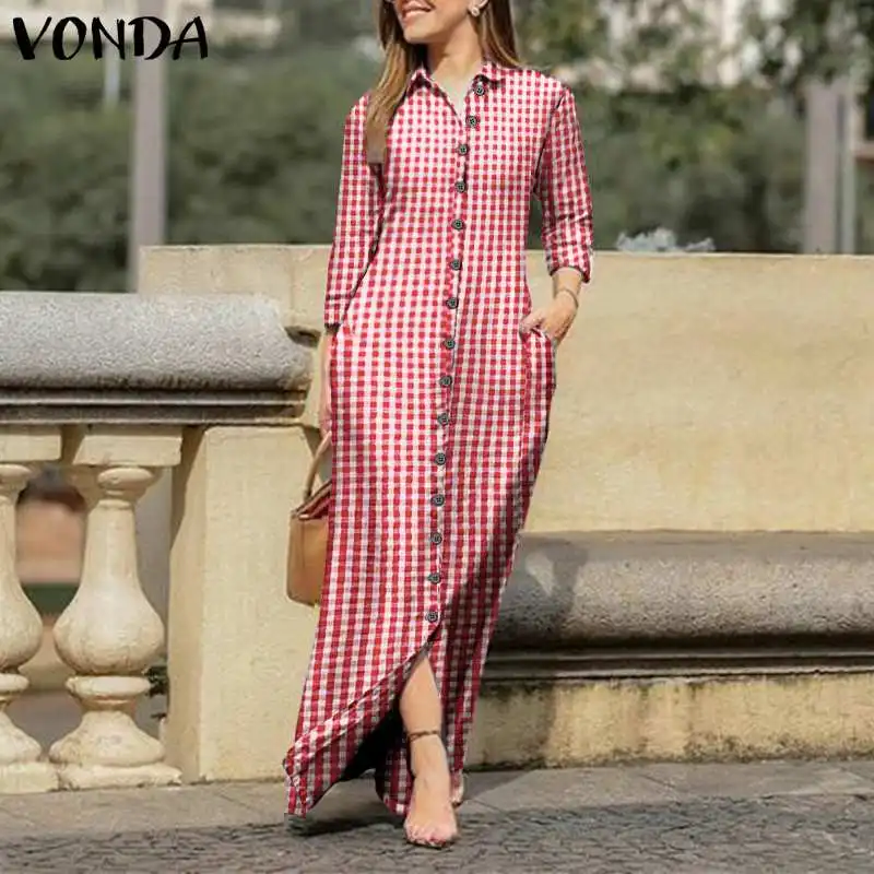 VONDA Women Long Sleeve Long Maxi Dress Summer Vintage Checked Plaid Turn Down Neck Shirt Dresses Button Up Party Vestidos Robe
VONDA Women Long Sleeve Long Maxi Dress Summer Vintage Checked Plaid Turn Down Neck Shirt Dresses Button Up Party Vestidos Robe