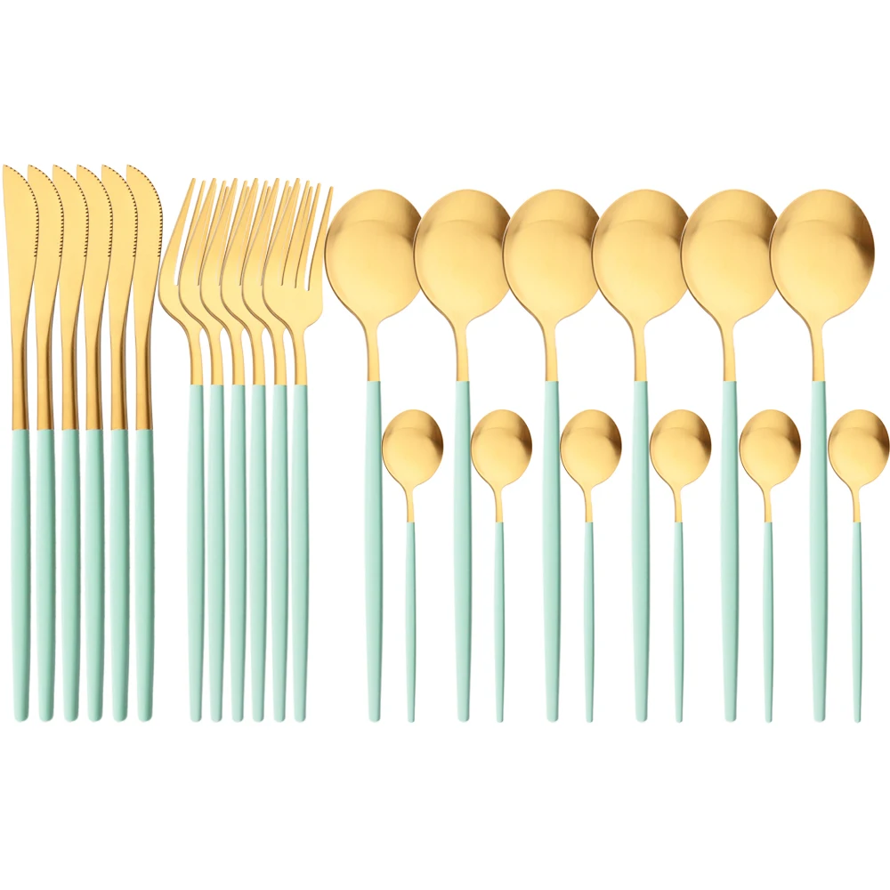 Mint Green Gold 24Pcs Dinnerware Set Matte Tableware Western Flatware Knife Teaspoons Fork Silverware High Quality Cutlery Set
Mint Green Gold 24Pcs Dinnerware Set Matte Tableware Western Flatware Knife Teaspoons Fork Silverware High Quality Cutlery Set