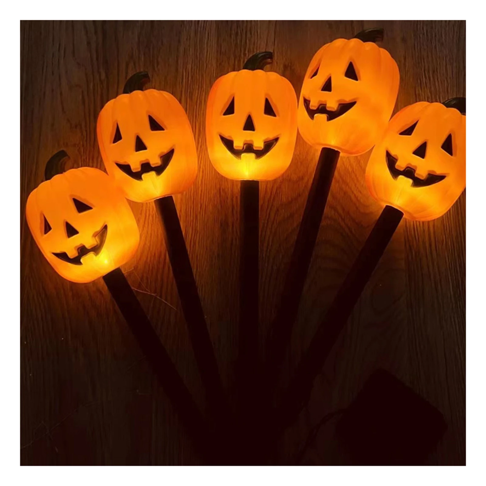 

Halloween Pumpkin Stake Lights Solar Lighted 3D Pumpkins 5 Lights for 1 Set Stakes for Garden Pathway Yard Decor
