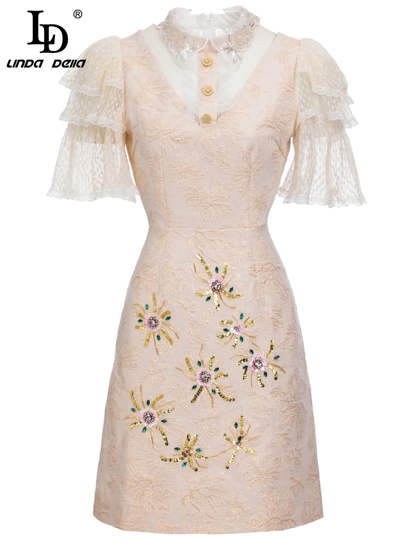 LD LINDA DELLA Fashion Designer Summer Dress Women's Flare Sleeve Luxury Sequins Beading Floral Pink Vintage Jacquard Dress
LD LINDA DELLA Fashion Designer Summer Dress Women's Flare Sleeve Luxury Sequins Beading Floral Pink Vintage Jacquard Dress