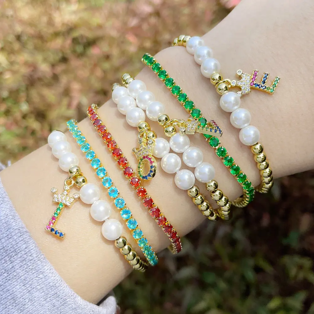 26 Letters Beaded Bracelet Female European and American Copper Beads Pearl Elastic Bracelet Fashion Crown Letter Bracelet
26 Letters Beaded Bracelet Female European and American Copper Beads Pearl Elastic Bracelet Fashion Crown Letter Bracelet