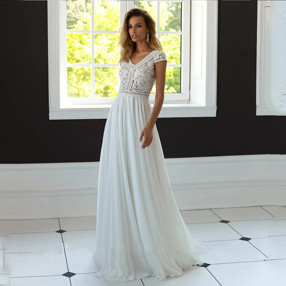 Classic Wedding Dresses For Women Short Sleeves V-Neck Zipper Bride Gowns Simple Chiffon A-Line Sweep Train Vestido De Noiva
Classic Wedding Dresses For Women Short Sleeves V-Neck Zipper Bride Gowns Simple Chiffon A-Line Sweep Train Vestido De Noiva