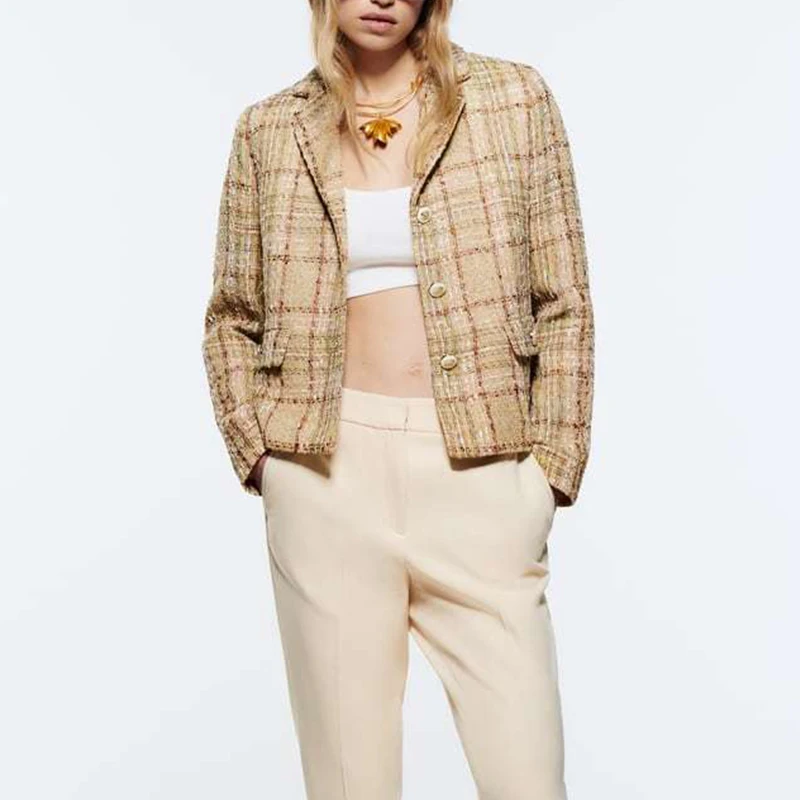 2022 Spring Women Fashion Tweed Blazer Vintage Long Sleeve Single-breasted Notched V-neck Female Short Outerwear Chic Top CD8402
2022 Spring Women Fashion Tweed Blazer Vintage Long Sleeve Single-breasted Notched V-neck Female Short Outerwear Chic Top CD8402