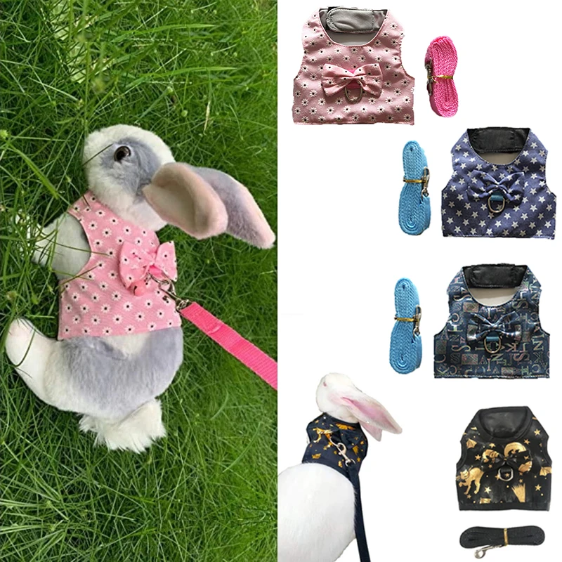 

Rabbit Harnesses Vest Leashes Set Small Animal Outdoor Clothes Soft Harness With Leash for Guinea Pig Hamsters Pet Accessories