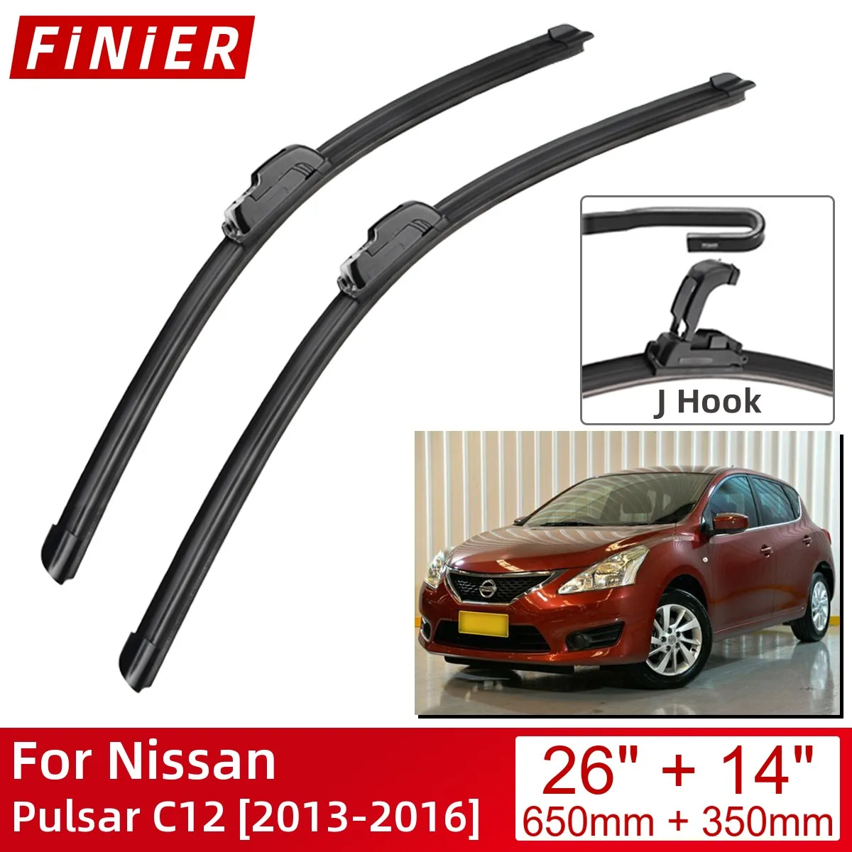 For Nissan Pulsar C12 2013-2016 26"+14" Car Accessories Front Windscreen Wiper Blade Brushes Wipers U Type J Hooks 2016 2015
For Nissan Pulsar C12 2013-2016 26"+14" Car Accessories Front Windscreen Wiper Blade Brushes Wipers U Type J Hooks 2016 2015