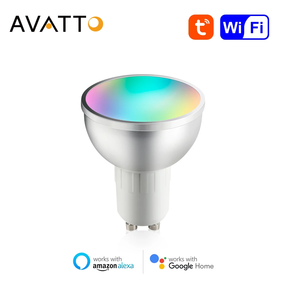 

Умная лампа AVATTO с Wi-Fi, светодиодная лампа GU10 5 Вт RGB + WW + CW, чашка с регулируемым таймером, волшебная лампа, работает с Alexa Google Home