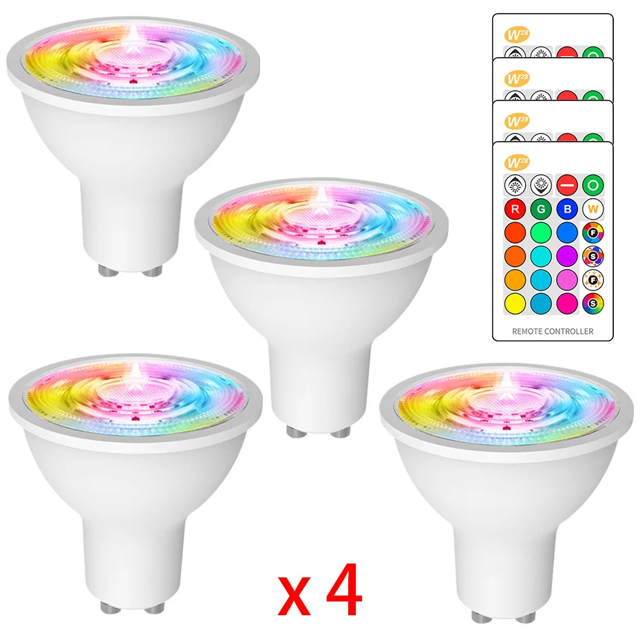 

4pcs GU10 LED Bulb RGB 8W IR Remote Control 85-265V Atmosphere Night Lighting 16 Color Changeable Decorative Lights Warm white