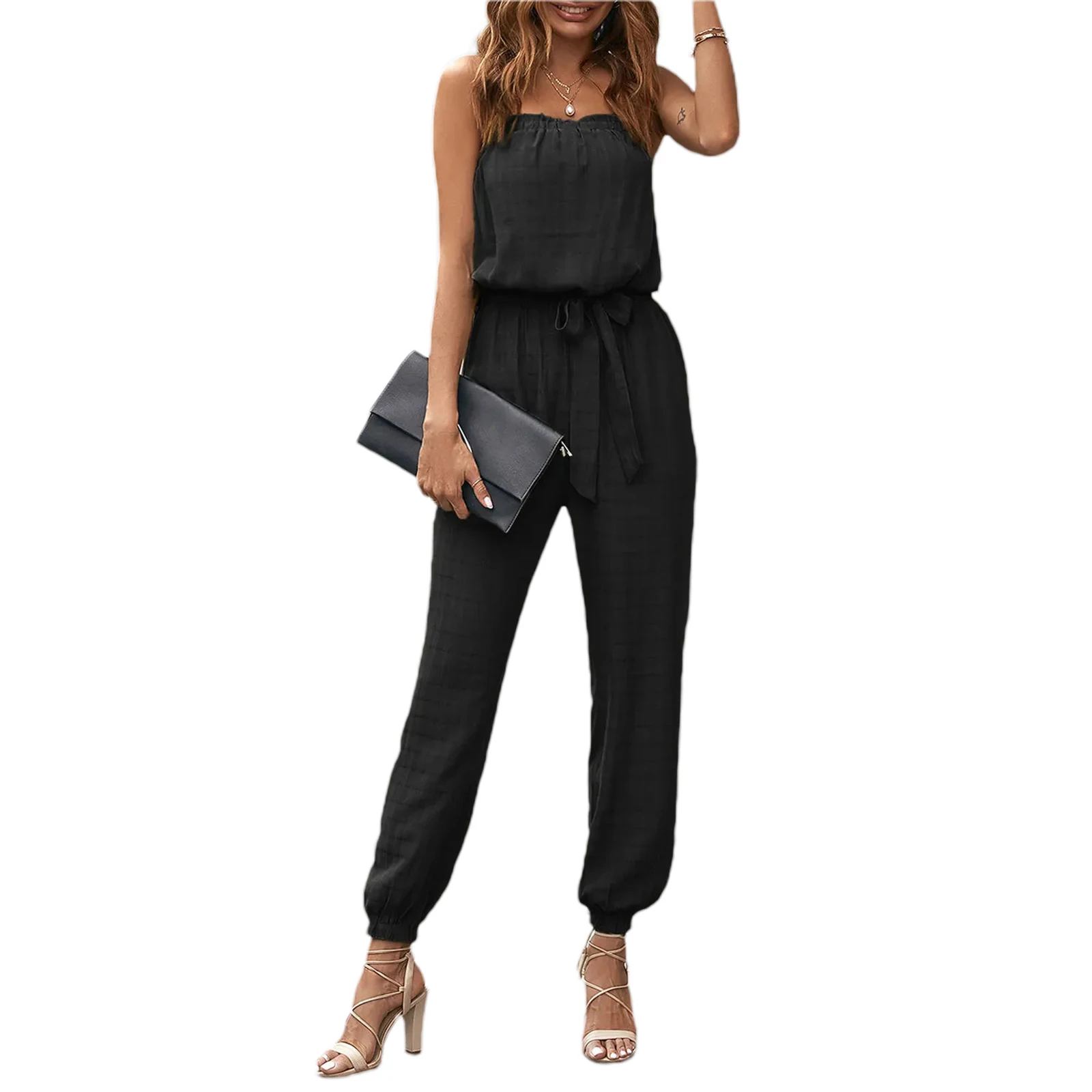 Women Summer Sleeveless Long Jumpsuit Solid Color Strapless Off Shoulder Overall Rompers with Belt
Women Summer Sleeveless Long Jumpsuit Solid Color Strapless Off Shoulder Overall Rompers with Belt