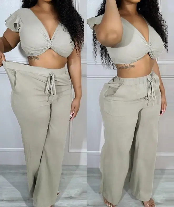 New Fashion 2023 Summer Casual Womens Two Piece Sets Outfit Sexy Ruffles Twisted Top & Drawstring Pants Set
New Fashion 2023 Summer Casual Womens Two Piece Sets Outfit Sexy Ruffles Twisted Top & Drawstring Pants Set