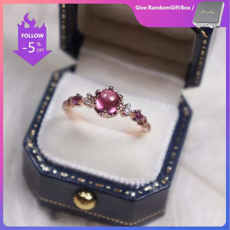 

Gem Colored Treasure Rings for Women Jewelry New Natural Rose Garnet Magnesite Simple Retro Opening Ring Female Adjustable