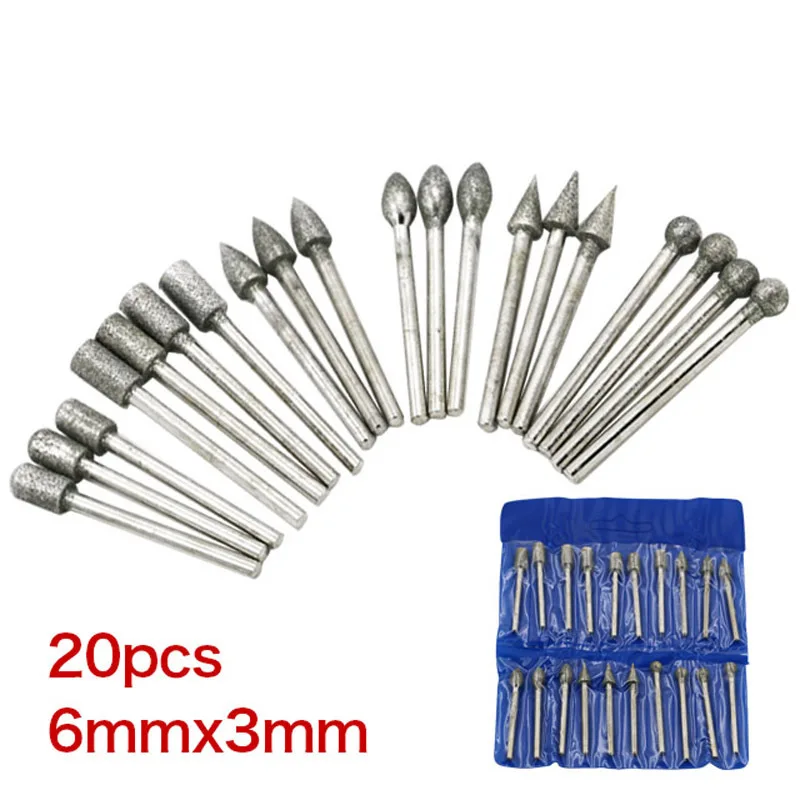 20PCS 3mm Diamond Point Burr Bits Head Dremel Accessories Shank Grinding Needle Carving Polishing Set Mounted Mini Drill Tools
20PCS 3mm Diamond Point Burr Bits Head Dremel Accessories Shank Grinding Needle Carving Polishing Set Mounted Mini Drill Tools