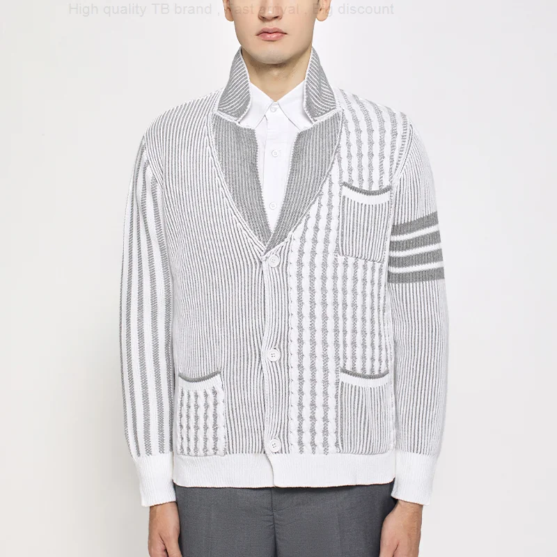 Sweater Wool TB THOM Winter Men's Knit Fine Cotton Patchwork Cardigan Sweaters Korean Fashion Brand High Collar Casual Coats 
Sweater Wool TB THOM Winter Men's Knit Fine Cotton Patchwork Cardigan Sweaters Korean Fashion Brand High Collar Casual Coats