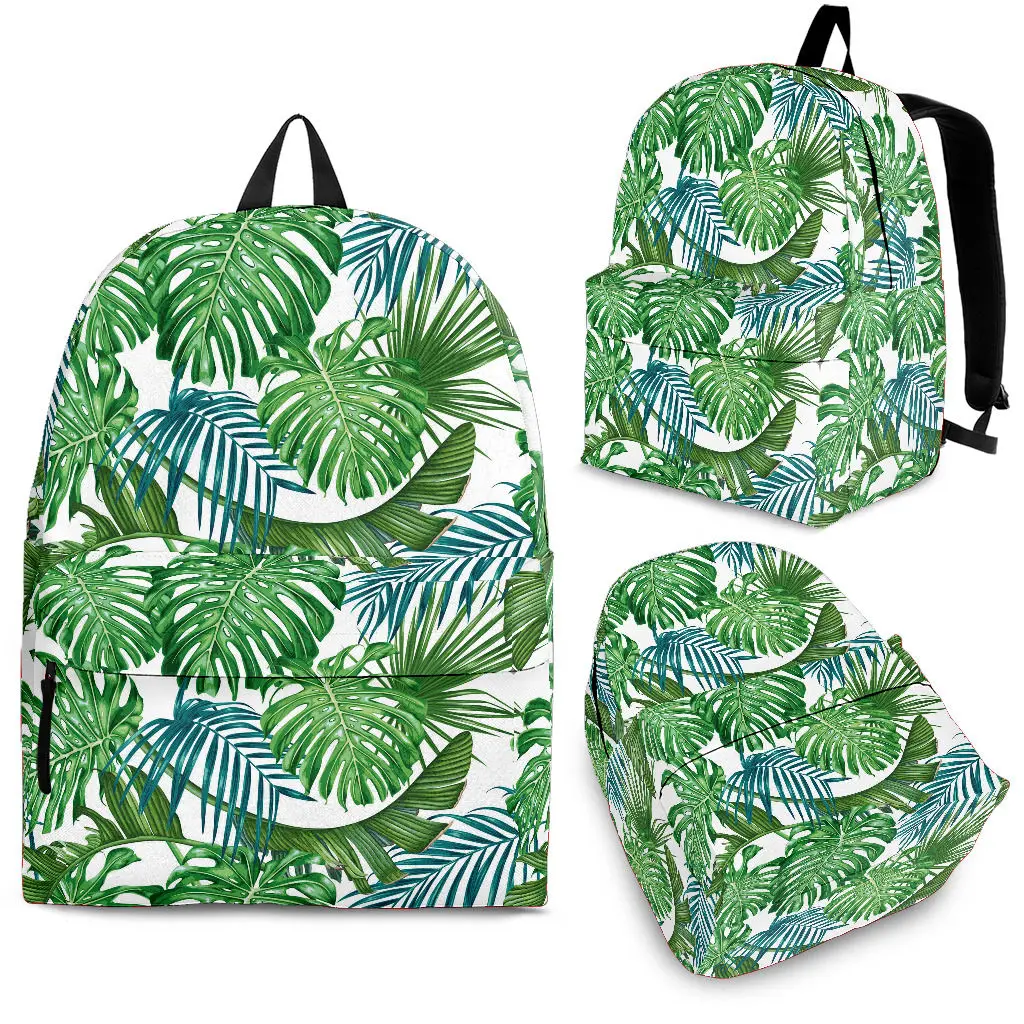 

YIKELUO 3D Green Hawaiian Tropical Plant Palm Leaf Durable Brand Backpack College Student Laptop Knapsack Textbook Bag With Zip