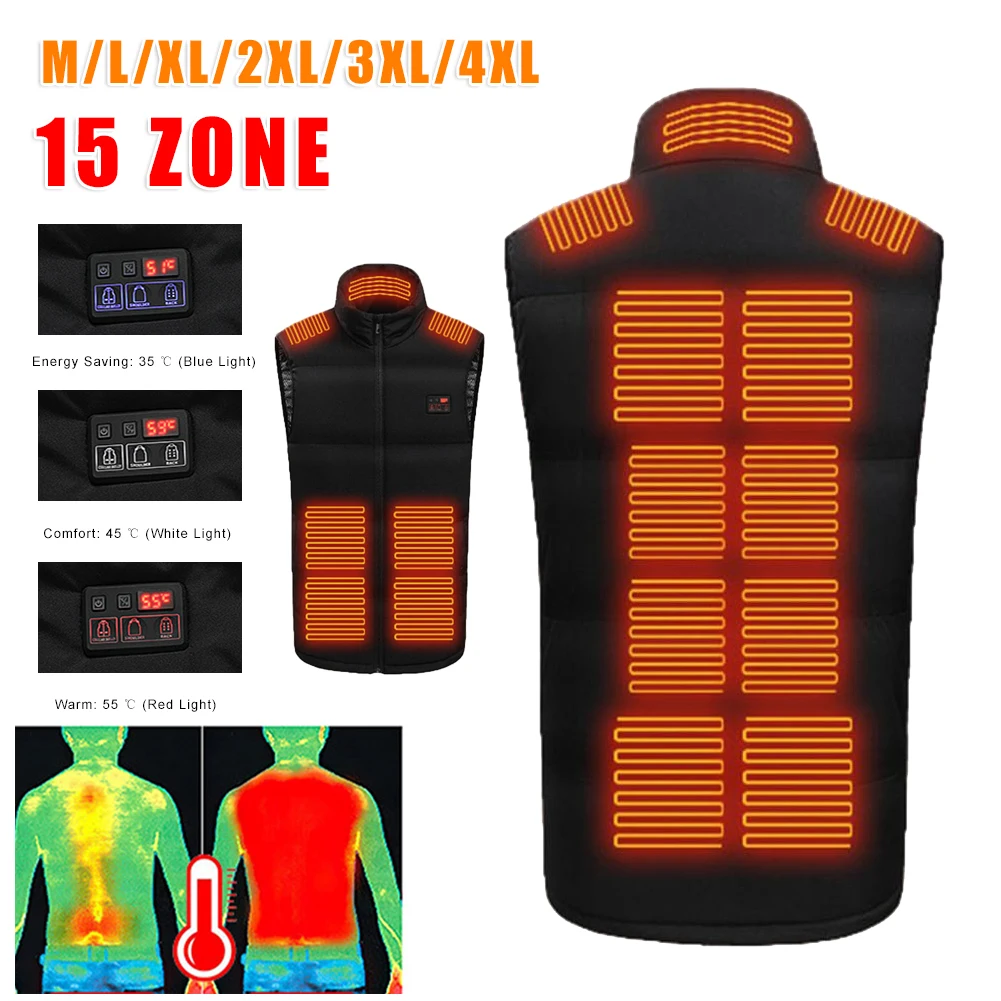 15 Heating Zones Heated Vest USB Charging Electric Heating Jacket Stand Collar Thermal Warm Vest For Outdoor Hunting Fishing
15 Heating Zones Heated Vest USB Charging Electric Heating Jacket Stand Collar Thermal Warm Vest For Outdoor Hunting Fishing
