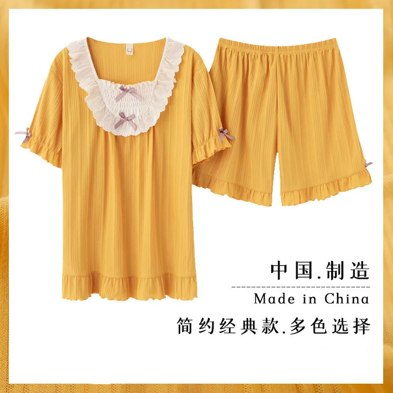 Summer Cotton South Korean Lotus Edge Court INS Girl Pajamas Princess Wind Short Sleeve Home Wear Pijamas Women Two Piece Set
Summer Cotton South Korean Lotus Edge Court INS Girl Pajamas Princess Wind Short Sleeve Home Wear Pijamas Women Two Piece Set
