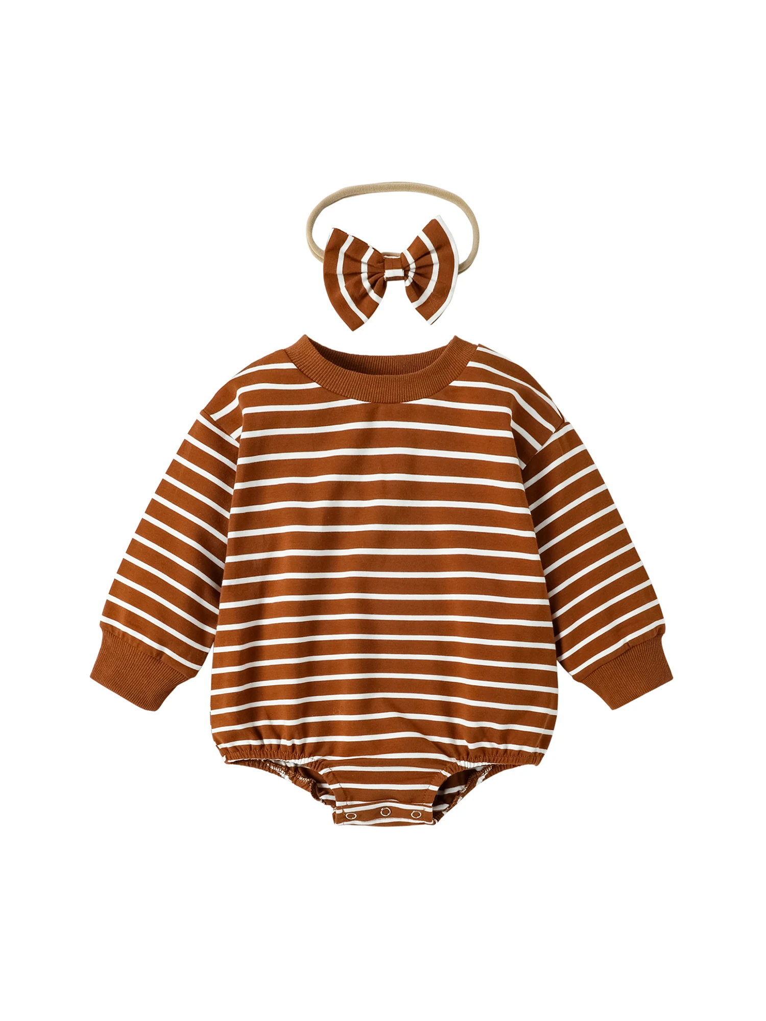 Newborn Baby Boy Girl Romper Set Unisex Infant Long Sleeve Stripes Pattern Crewcollar Bodysuit with Bowknot Headband 
Newborn Baby Boy Girl Romper Set Unisex Infant Long Sleeve Stripes Pattern Crewcollar Bodysuit with Bowknot Headband