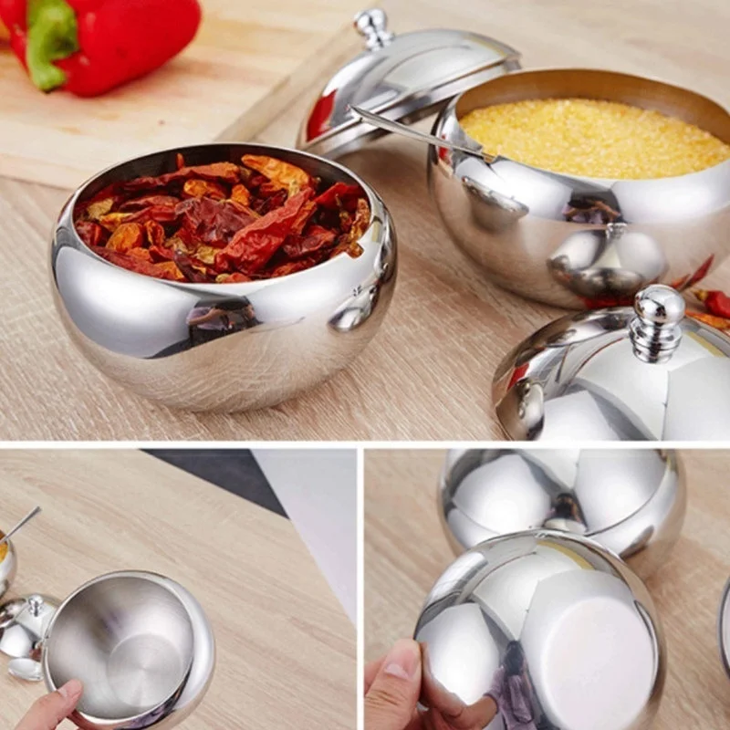 Stainless Steel Seasoning Jar Sugar Cereal Spice Bowl Drum-Shaped with Spoon Lid Kitchen Storage Pot Seasoning Bottle
Stainless Steel Seasoning Jar Sugar Cereal Spice Bowl Drum-Shaped with Spoon Lid Kitchen Storage Pot Seasoning Bottle