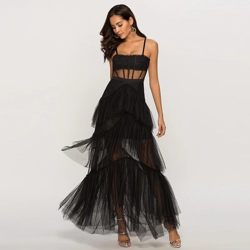 2023 Summer New Fashion Women Sexy Spaghetti Strap Mesh Spliced Sleeveless Cascading Ruffles Slim Solid Color Party Long Dress
2023 Summer New Fashion Women Sexy Spaghetti Strap Mesh Spliced Sleeveless Cascading Ruffles Slim Solid Color Party Long Dress
