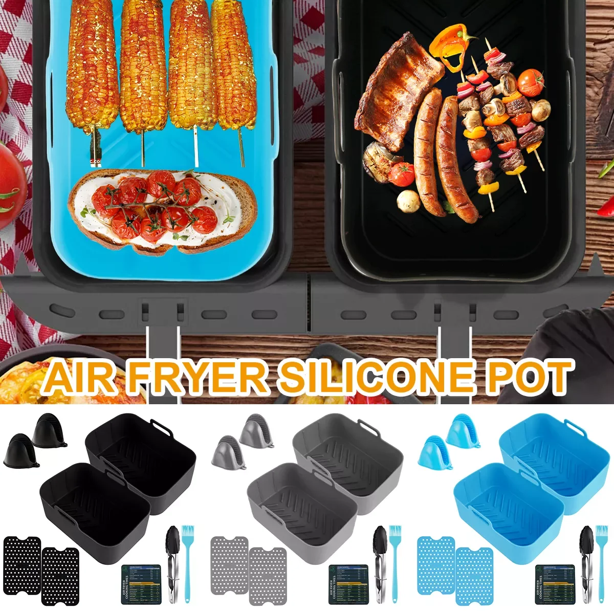 2Pcs Air Fryer Silicone Pot Air Fryer Liner Heat Resistant Air Fryer Silicone Basket Non-Stick Baking Pan Mats Silicone Gloves
2Pcs Air Fryer Silicone Pot Air Fryer Liner Heat Resistant Air Fryer Silicone Basket Non-Stick Baking Pan Mats Silicone Gloves