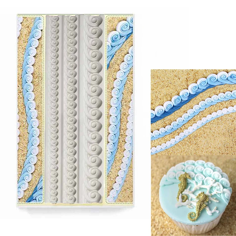 

Marine Waves Fondant Mold Cake Border Cupcake Topper Decoration Ocean Gum Paste Baking Silicone Mould Candy Chocolate Supplies