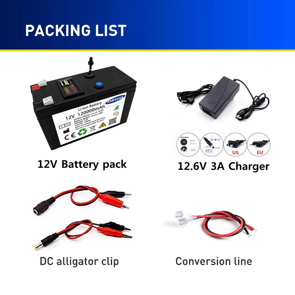 New 12V 120000MAh Portable And Rechargeable 18650 Battery Built-In 5V 2.1A USB Power Display Charging Port With + 12.6V Charger
New 12V 120000MAh Portable And Rechargeable 18650 Battery Built-In 5V 2.1A USB Power Display Charging Port With + 12.6V Charger