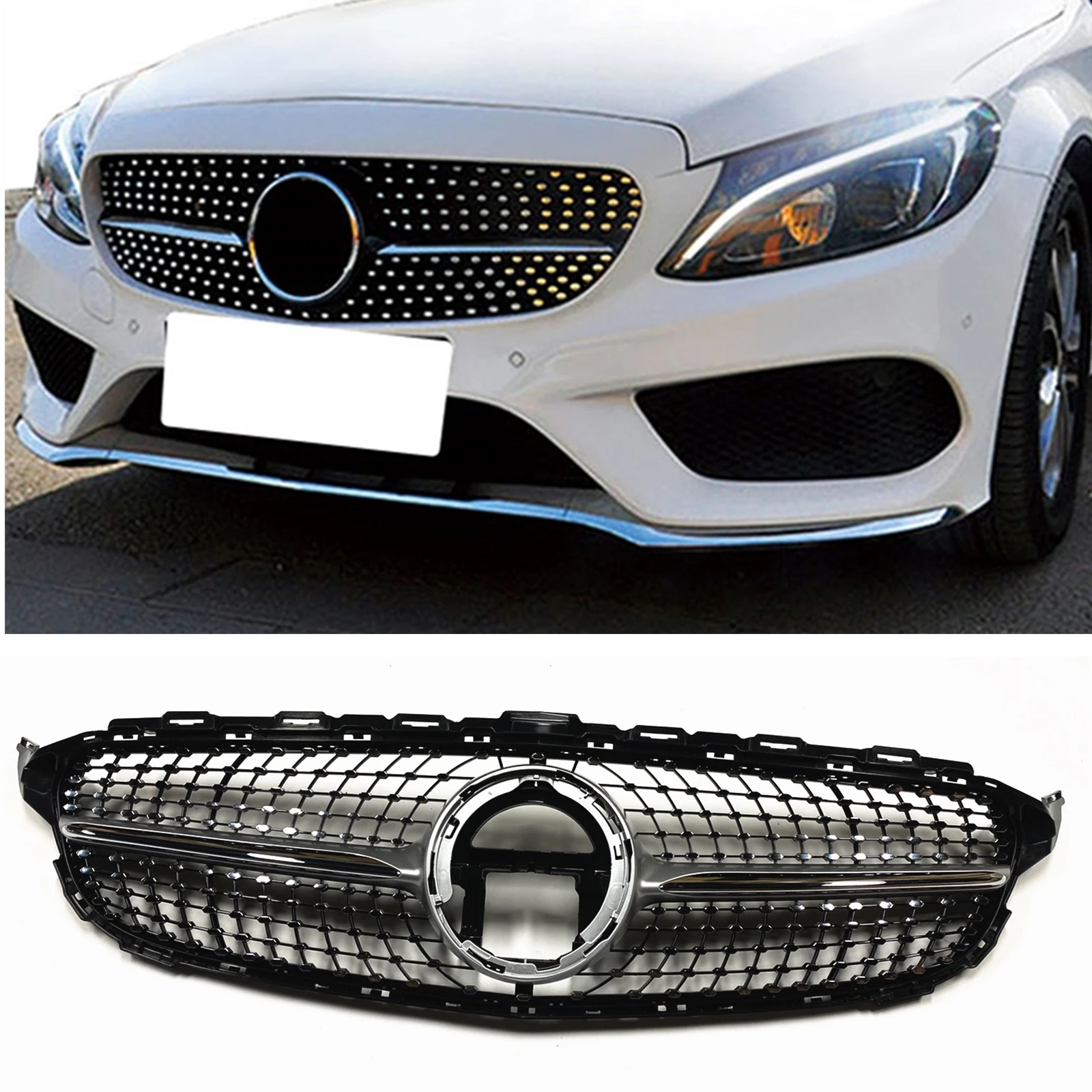 Передняя решетка для Mercedes Benz W205 C Class 2019-2021 C200 C250 C300 C43AMG, черная Алмазная решетка для верхнего бампера автомобиля
Передняя решетка для Mercedes Benz W205 C Class 2019-2021 C200 C250 C300 C43AMG, черная Алмазная решетка для верхнего бампера автомобиля