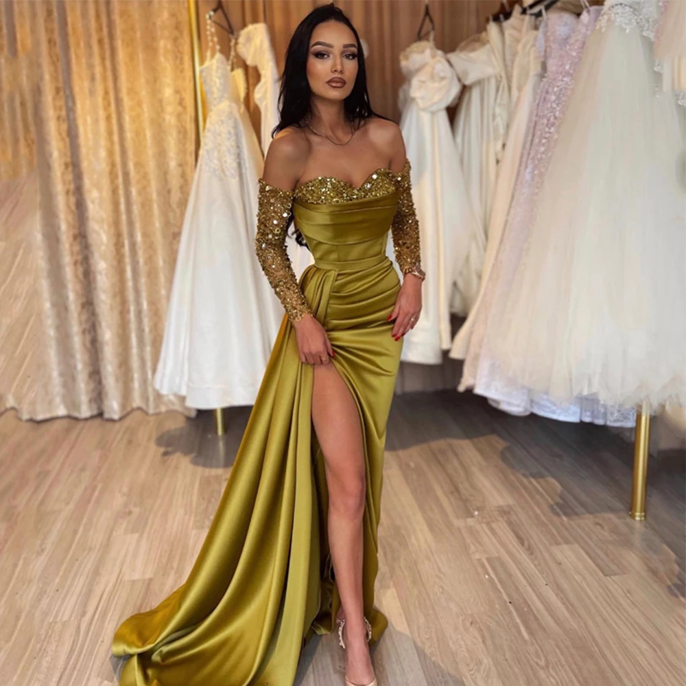 Mermaid Formal Prom Dresses Beadings Side Slit Evening Gowns Off The Shoulder Night Cocktail Party Custom Size Vestidos
Mermaid Formal Prom Dresses Beadings Side Slit Evening Gowns Off The Shoulder Night Cocktail Party Custom Size Vestidos