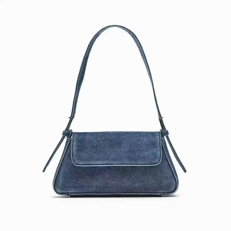 

Women's Denim Blue Canvas Shoulder Bag Brand Design Ladies Simple Underarm Bag Denim Blue Armpit Bag Evening Clutches