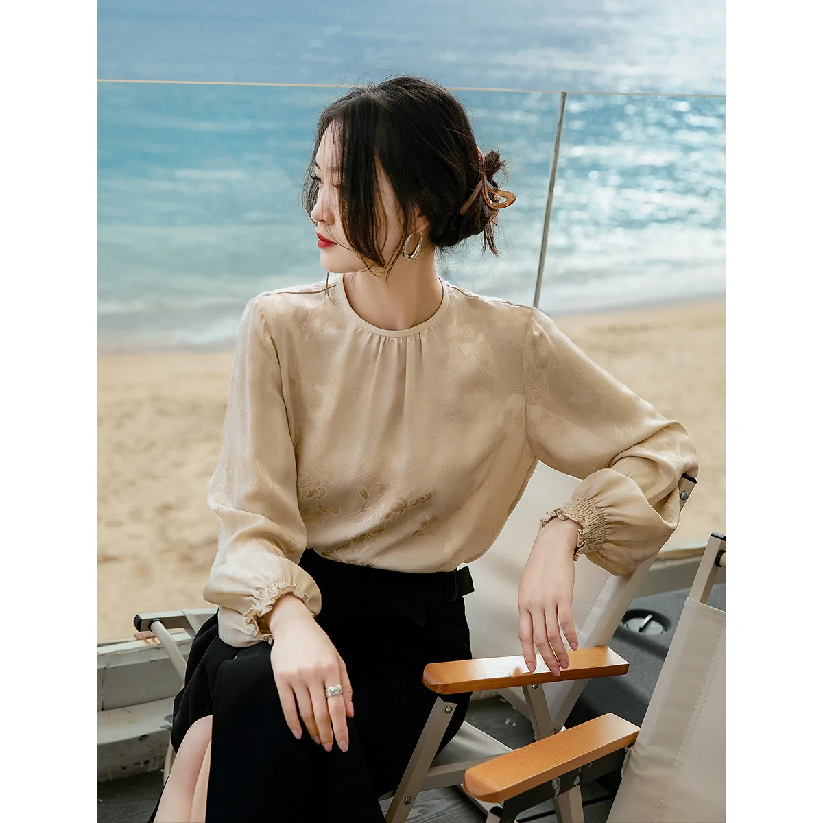 

New Chinese Jacquard Silk Shirt Silk Blouse Design Sense Niche Heavy Mulberry Silk Shirt Women's Spring Women's Jacquard Top