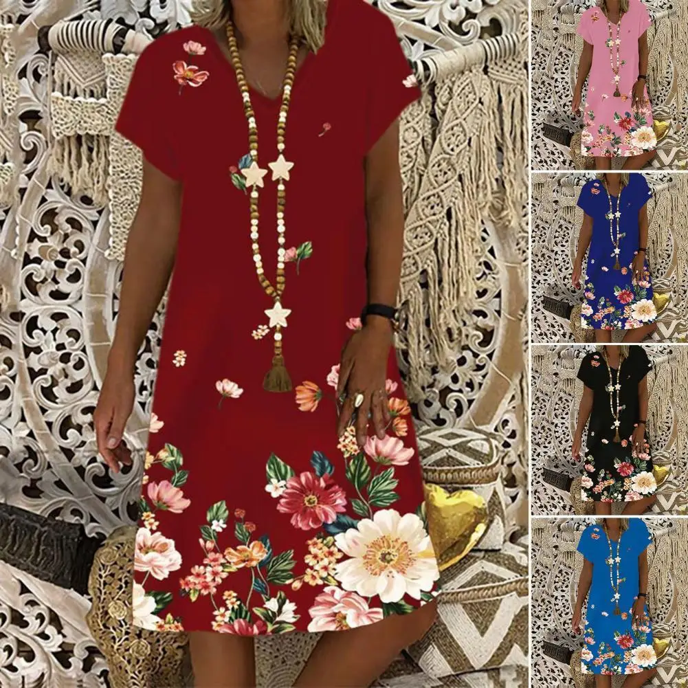Summer Women Dress V-neck Breathable All-match Knee-length Floral Printing Ladies Dress Casual Women's Clothing
Summer Women Dress V-neck Breathable All-match Knee-length Floral Printing Ladies Dress Casual Women's Clothing