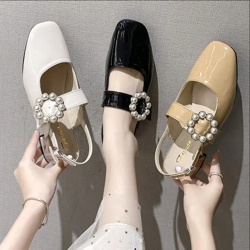 Women Elegant Pearl Buckle Square Heel Sandals Vintage Baotou Leather High Heels Fashion Mary Jane Shoes Sandalias De Mujer
Women Elegant Pearl Buckle Square Heel Sandals Vintage Baotou Leather High Heels Fashion Mary Jane Shoes Sandalias De Mujer
