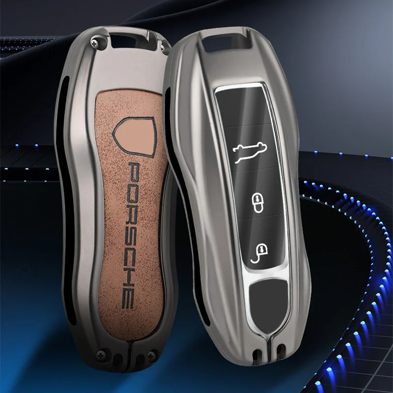 

Genuine Leather+Zinc Alloy Car Key Fob Cover Case Holder Shell for Porsche Panamera Cayenne 971 911 9YA Macan Boxster Keychains