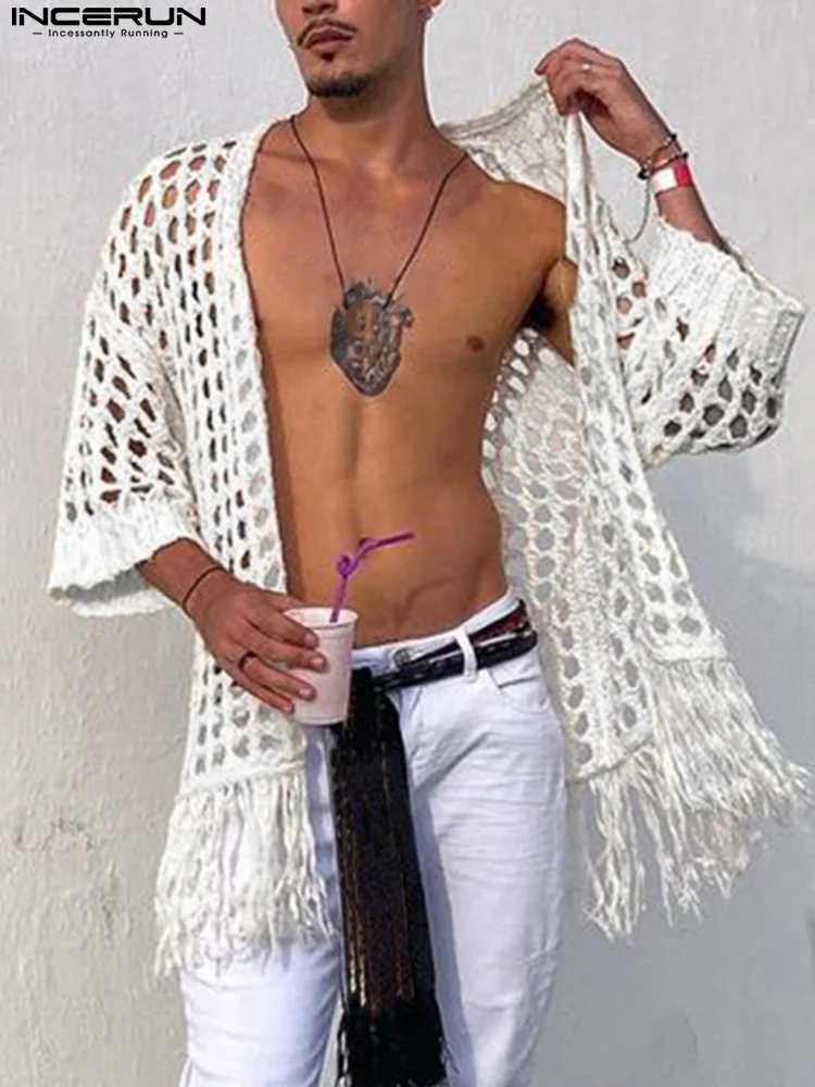 Men Shirt Solid Mesh Hollow Out See Through Tassel Streetwear Casual Camisas Open Stitch Half Sleeve Cardigan INCERUN 2022 5XL 7
Men Shirt Solid Mesh Hollow Out See Through Tassel Streetwear Casual Camisas Open Stitch Half Sleeve Cardigan INCERUN 2022 5XL 7