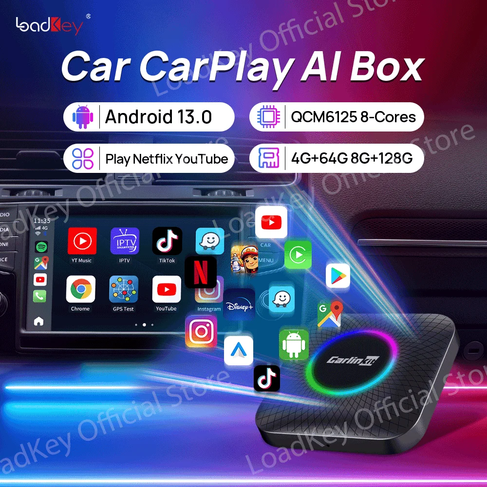LoadKey 2023 Car Ai Box Wireless CarPlay Adapter Android 13.0 Wireless Android Auto QCM6125 Tbox Ambient Up LED Radiating OTA UP
LoadKey 2023 Car Ai Box Wireless CarPlay Adapter Android 13.0 Wireless Android Auto QCM6125 Tbox Ambient Up LED Radiating OTA UP