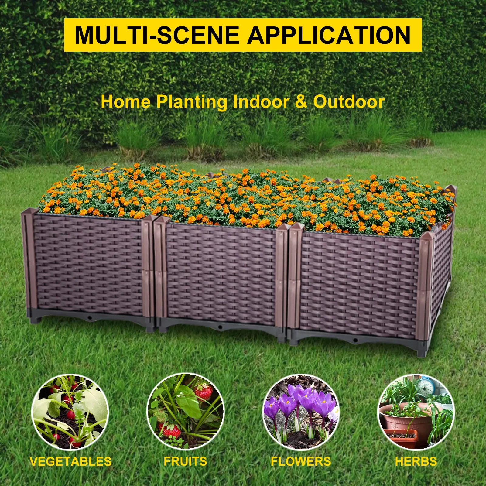 Plastic Raised Garden Beds In/Outdoor 20.5"H/14.5"H Flower Box Kit Brown Rattan Style Grow Planter Care Box Set of 3/4
Plastic Raised Garden Beds In/Outdoor 20.5"H/14.5"H Flower Box Kit Brown Rattan Style Grow Planter Care Box Set of 3/4