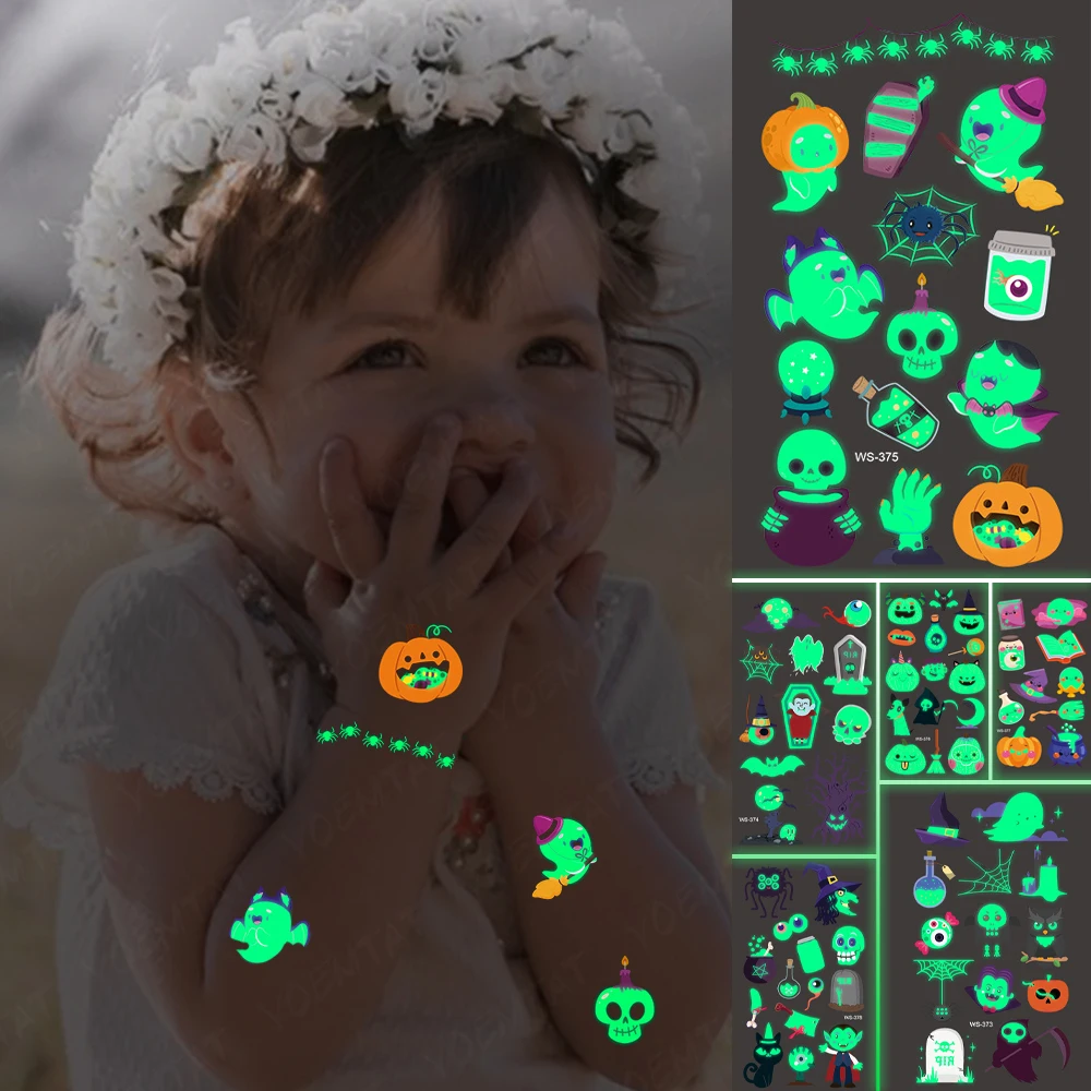 Halloween Temporary Tatoo Sticker Waterproof Pumpkin Magic Spider Broom Ghost Skull Cute Luminous Children Halloween Party Decor 
Halloween Temporary Tatoo Sticker Waterproof Pumpkin Magic Spider Broom Ghost Skull Cute Luminous Children Halloween Party Decor
