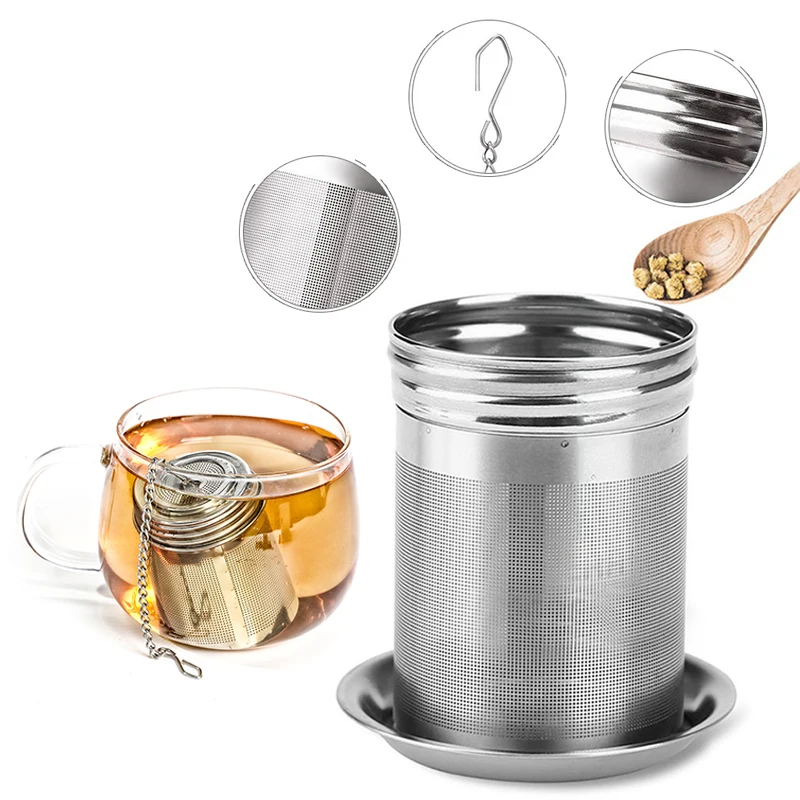 

1PC Cylindrical Stainless Steel Tea Leaf Infuser Strainer Spice Herbal Teapot Reusable Mesh Filter Home Kitchen Accessories