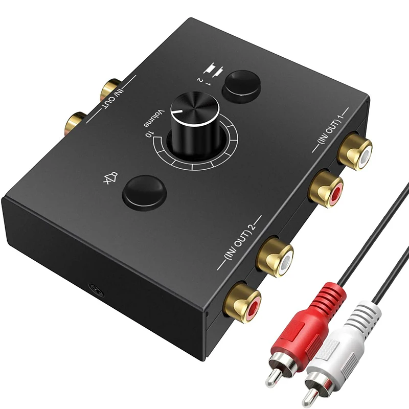 

R/L Stereo Audio Bi-Directional Switcher 2 Input 1 Output, R/L Stereo Audio Switch Splitter 2X1/1X2, with Mute Button