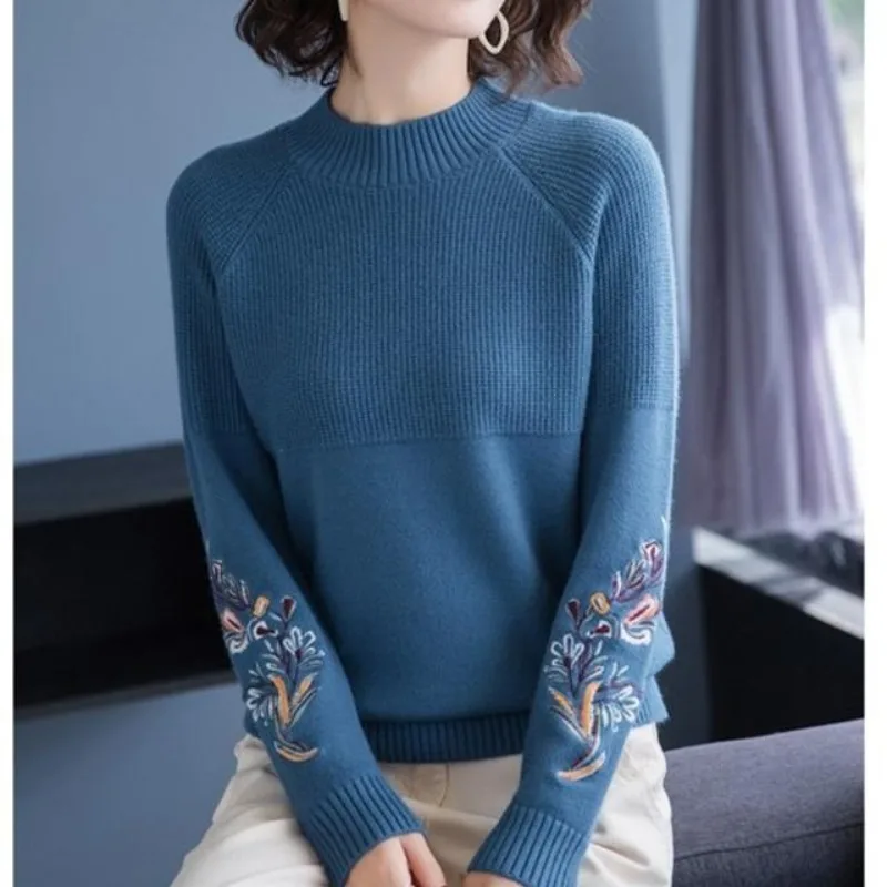 Autumn Winter Half High Collar Embroidery Pullover Fashion Loose Plus Size Women's Long Sleeve Elegant Sweater Casual Tops
Autumn Winter Half High Collar Embroidery Pullover Fashion Loose Plus Size Women's Long Sleeve Elegant Sweater Casual Tops