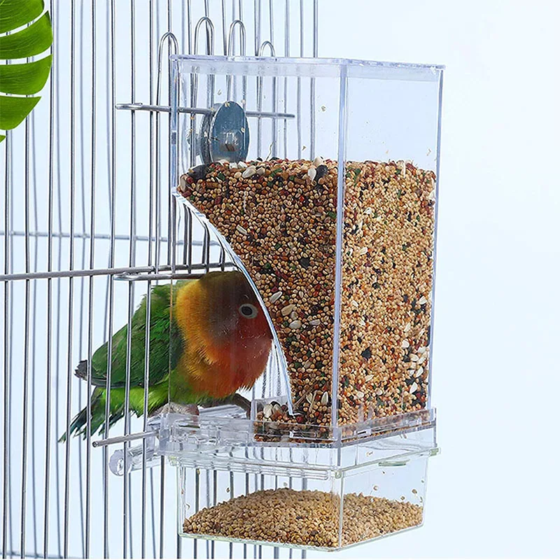 

Bird Cage Feeder Automatic Parrot Seed Feeders Acrylic Seed Food Container Cage Accessories for Small Medium Parakeets Lovebirds