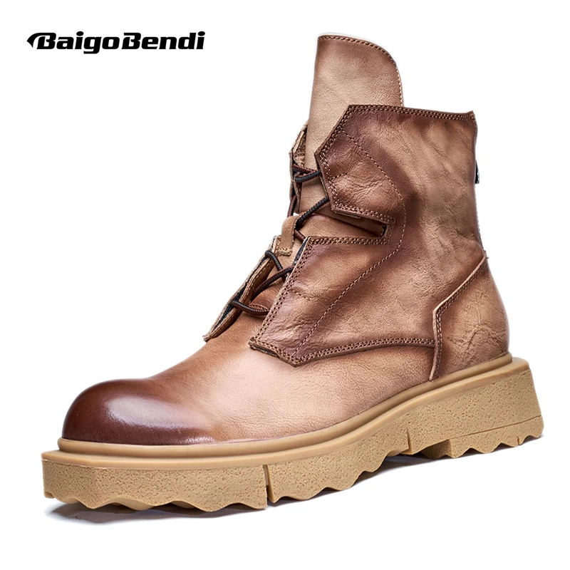 British Men's Big Round Head Black Lace-up Motorcycle Ankle Boots Young Man Thick-soled Real leather Middle-top Winter Shoes
British Men's Big Round Head Black Lace-up Motorcycle Ankle Boots Young Man Thick-soled Real leather Middle-top Winter Shoes