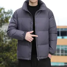 Men Cotton Coat Winter Mens Down Coat with Zipper Stand Collar Thickened Padded Heat Retention Neck Protection for Cold Days