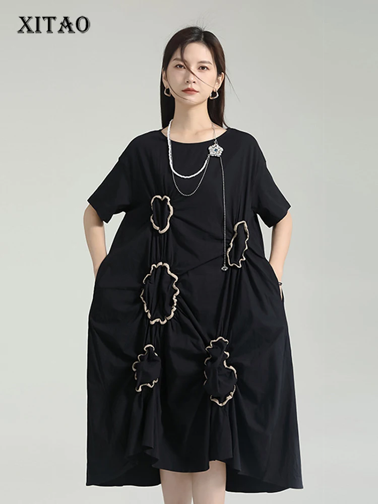 XITAO Folds Loose Asymmetrical Solid Color Dress O-neck Pullover 2023 Summer New Arrival Casual Fashion All Match WLD16802 
XITAO Folds Loose Asymmetrical Solid Color Dress O-neck Pullover 2023 Summer New Arrival Casual Fashion All Match WLD16802