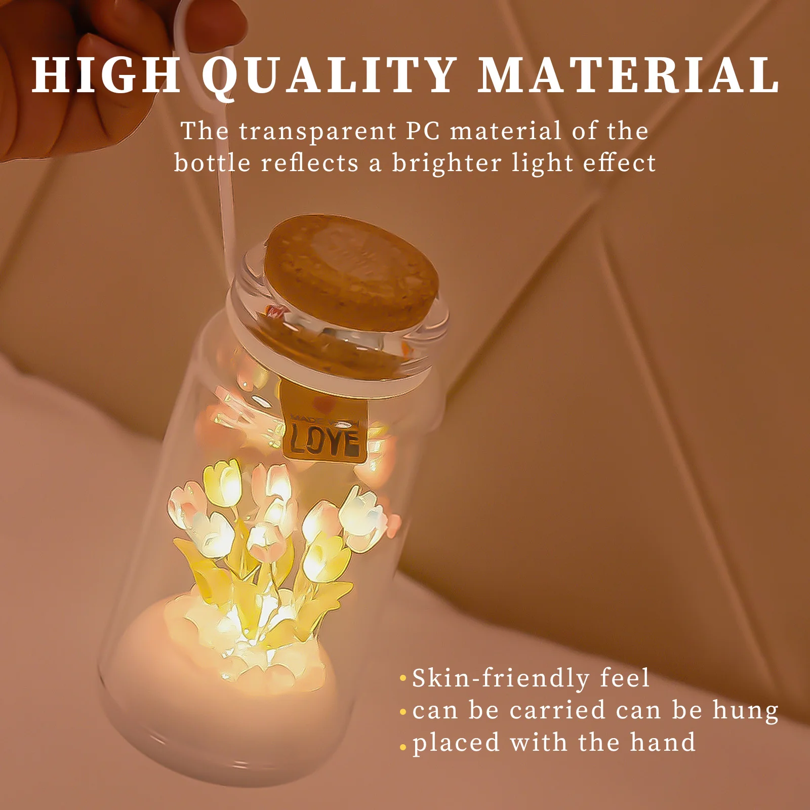 

USB Tulip Flower Lamp Pat Induction 5V 3W 500mAh LED Wish Bottle Light 3-gear Dimmable Ornaments Holiday Decor for Home Bedroom