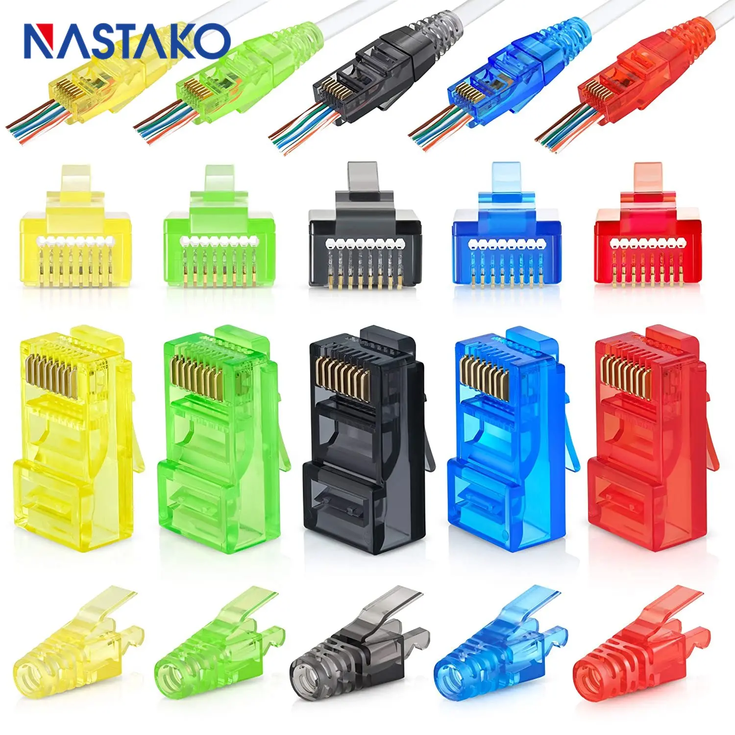NASTAKO 50 шт. Cat6 RJ45 сквозные разъемы и 50 шт. растягивающиеся сапоги, разные цвета, EZ для обжима rj45 модульная вилка
NASTAKO 50 шт. Cat6 RJ45 сквозные разъемы и 50 шт. растягивающиеся сапоги, разные цвета, EZ для обжима rj45 модульная вилка