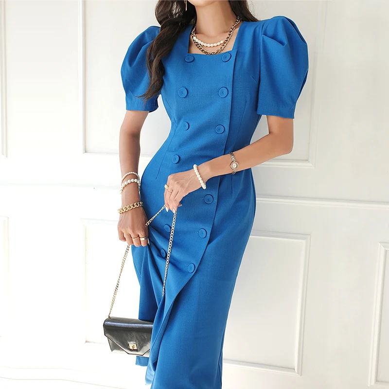 Fashion Summer Office Ladies Dress 2022 New Elegant Women Square Collar Double-Breasted Blue Puff Sleeve Bodycon Work Vestidos
Fashion Summer Office Ladies Dress 2022 New Elegant Women Square Collar Double-Breasted Blue Puff Sleeve Bodycon Work Vestidos